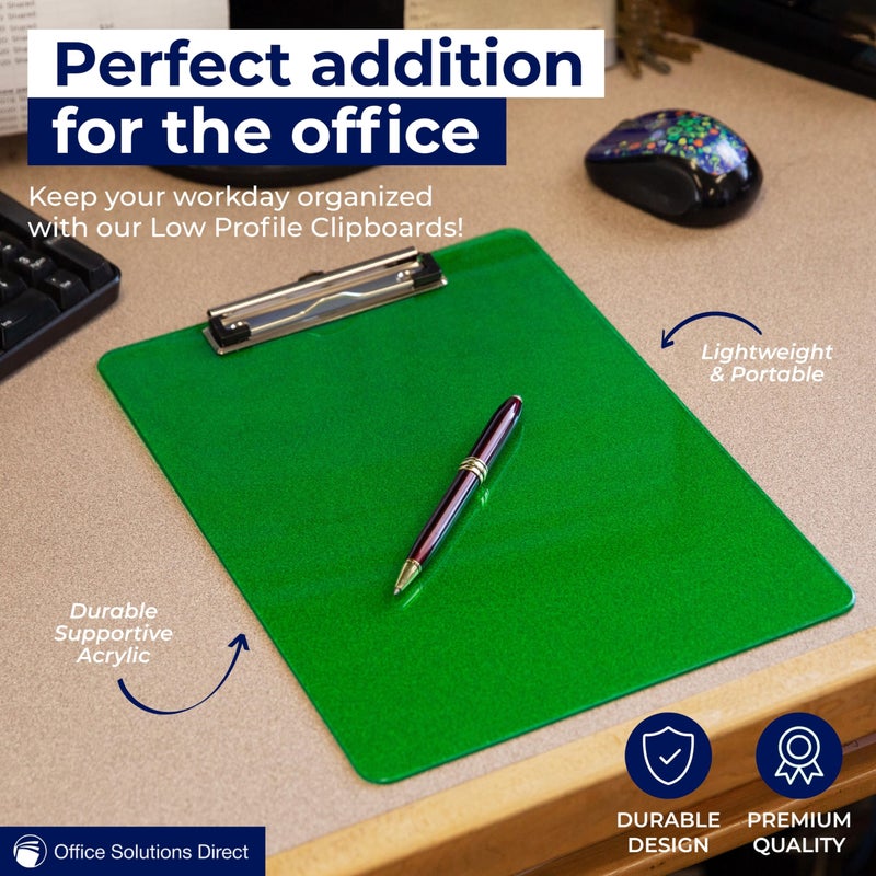 Office Solutions Direct لوحات بلاستيكية مع مشبك منخفض مجموعة من 6 - 12.5 × 9 بوصة لوحات بلاستيكية متعددة الألوان بالجملة - لوحات شفافة بالجملة للصفوف تحمل 100 ورقة، لوحات أكريليك شفافة 6 عبوات - Image 5